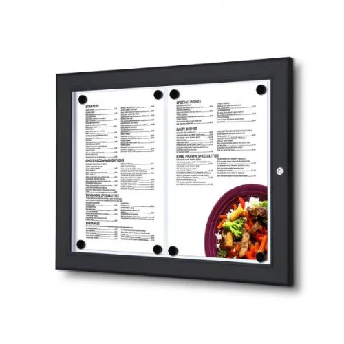 Czarna gablota na menu 2xA4 LED