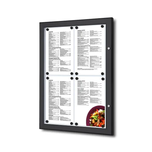 Czarna gablota na menu 4xA4 LED