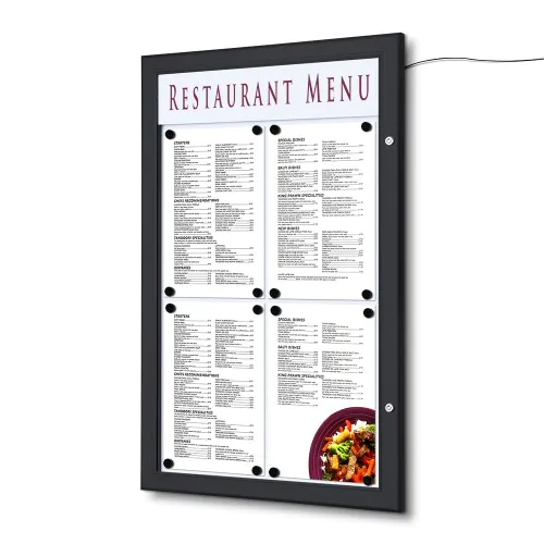 Czarna gablota na menu 4xA4 z panelem na logo LED - obrazek 2