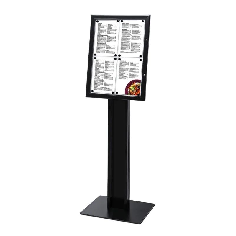 Wolnostojący stojak na menu czarny z gablotą 4xA4